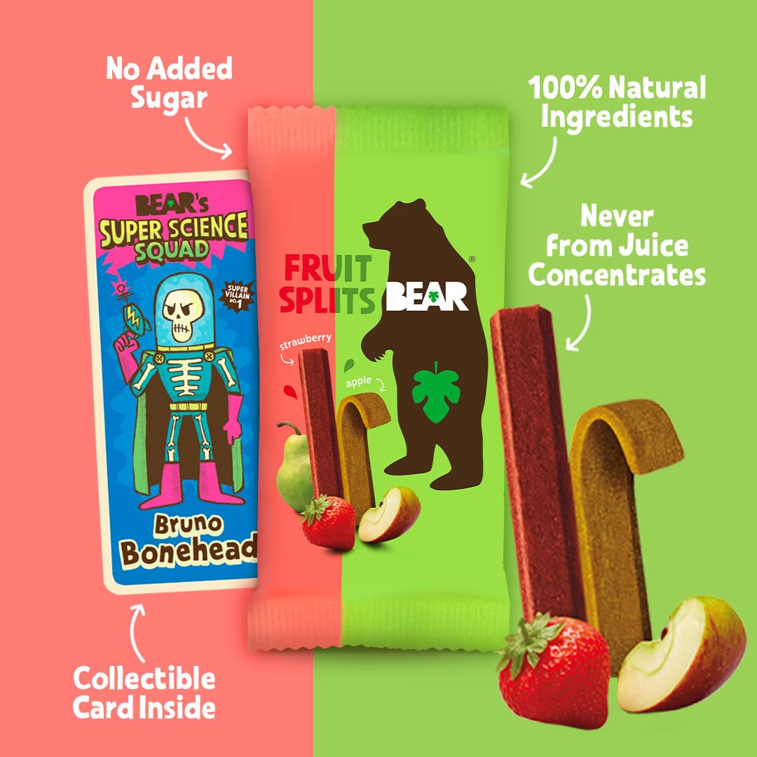 BEAR Fruit Splits Variety Pack: Strawberry & Apple, Pineapple & Raspberry | 20 Packs (560g Total)