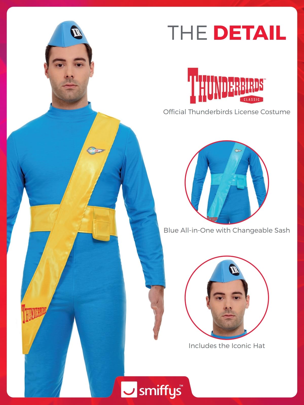 Smiffys Thunderbirds Scott & Virgil Deluxe Adult Costume | Blue All-in-One | Size M (38'-40') 3