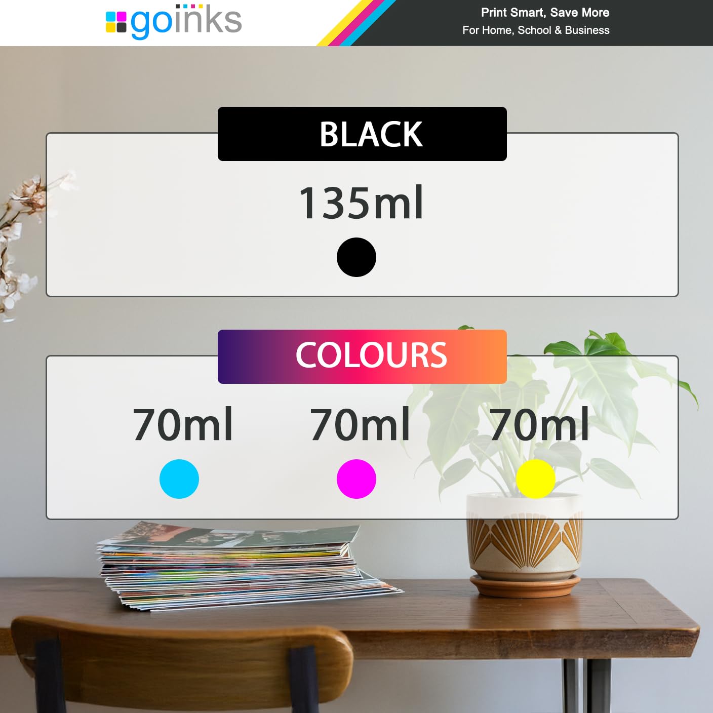 Go Inks GI-590 Compatible Ink Bottle Set - 4 Pack (135ml Black/70ml Color) 3
