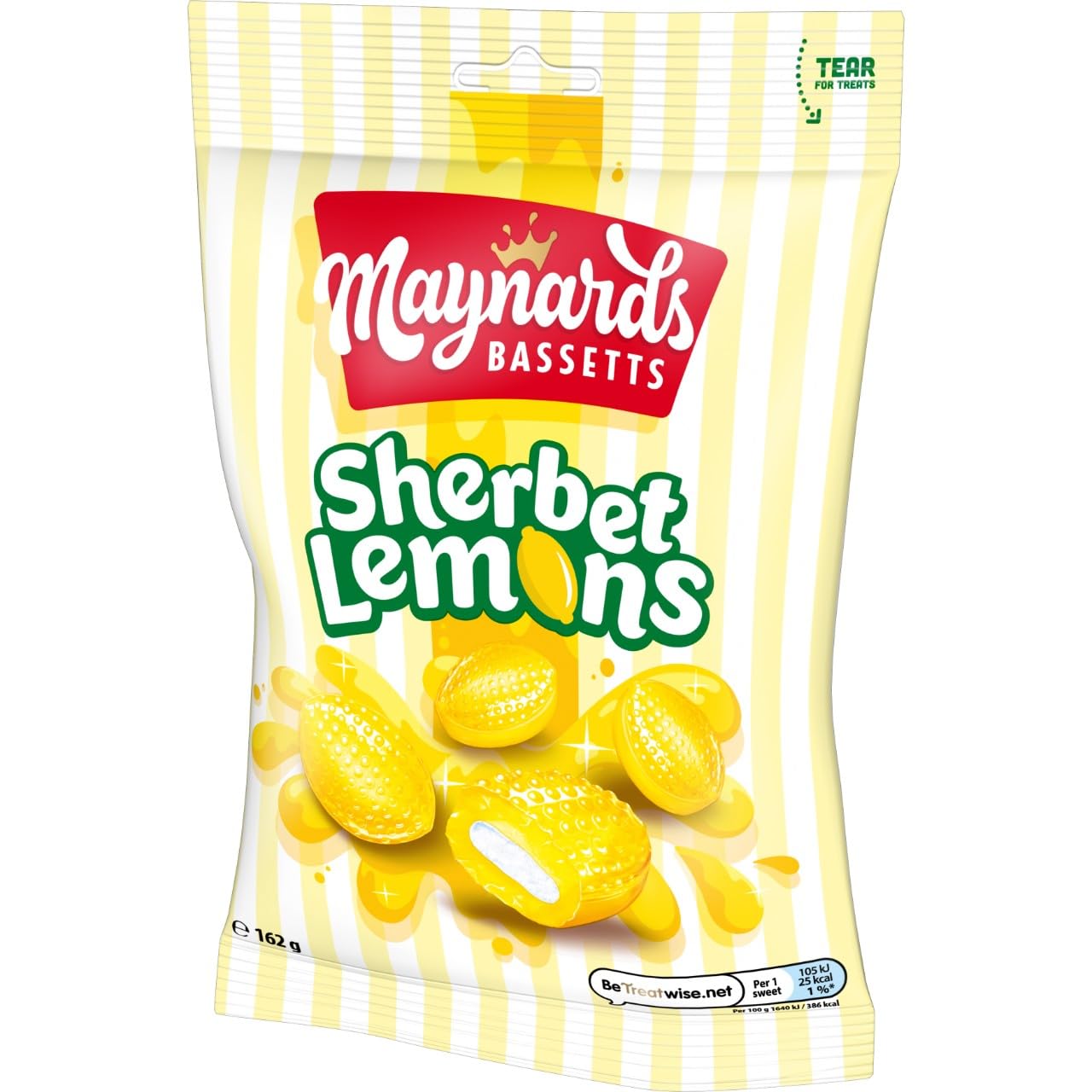 Maynards Bassetts Sherbet Lemons - Tangy Lemon Sweets with Fizzy Centre | 162g Pack