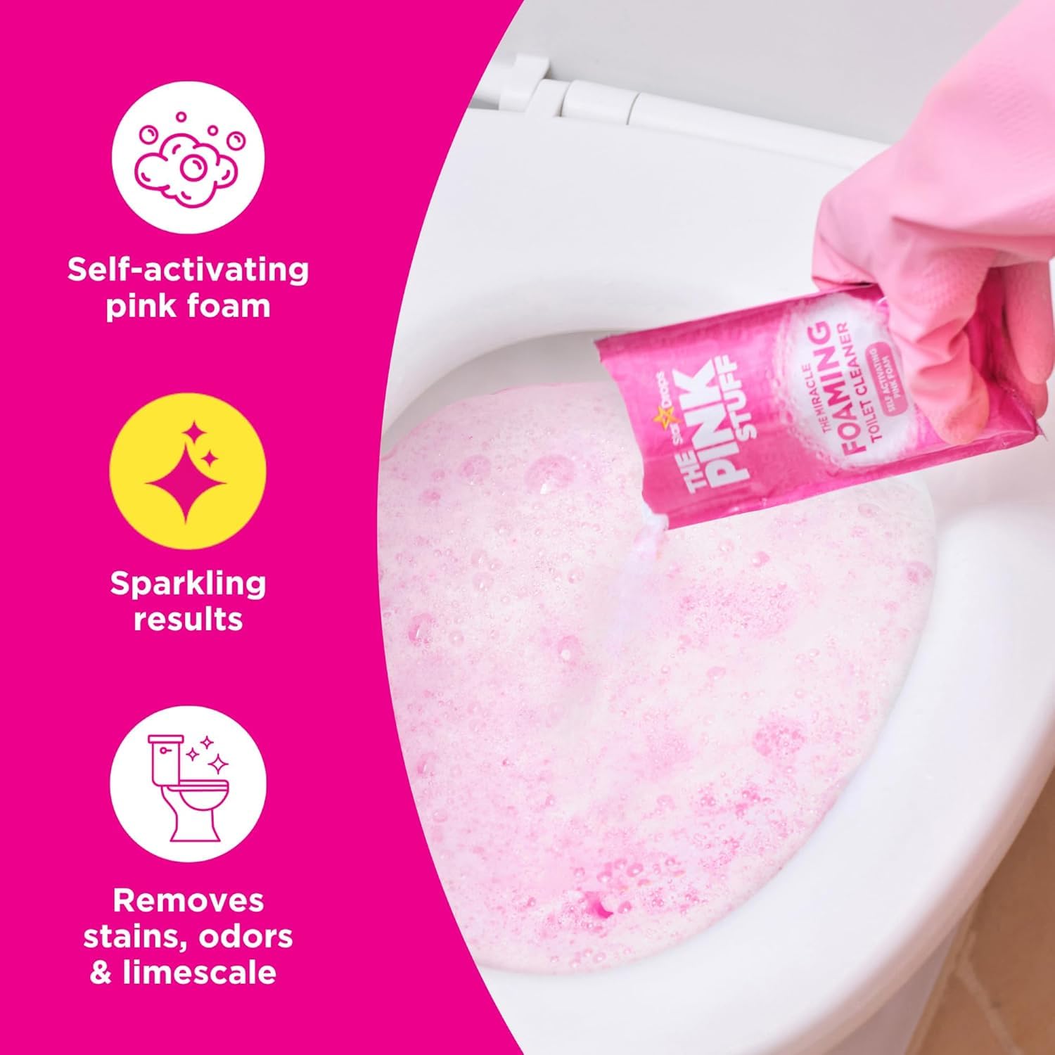 THE PINK STUFF Miracle Power Foaming Toilet Cleaner - Deep Cleaning Powder, Fruit Scent, 300g 4