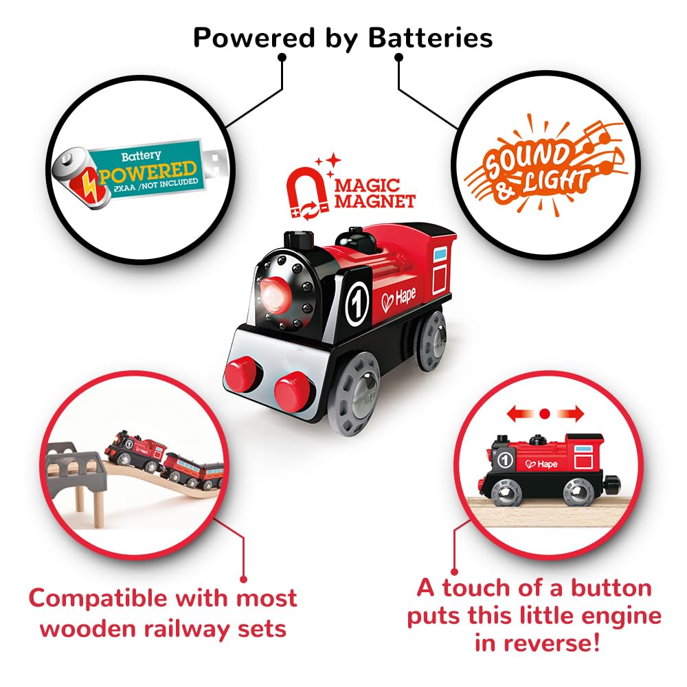 Hape E3703 Battery Powered Train Engine - Forward/Reverse, Light-Up Headlight | Ages 3-8