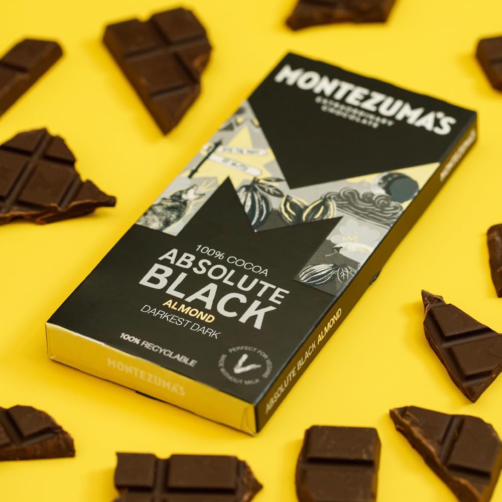 Montezuma - Absolute Black 100% Kakao Zartbitterschokolade mit Mandeln 90g Tafel 3