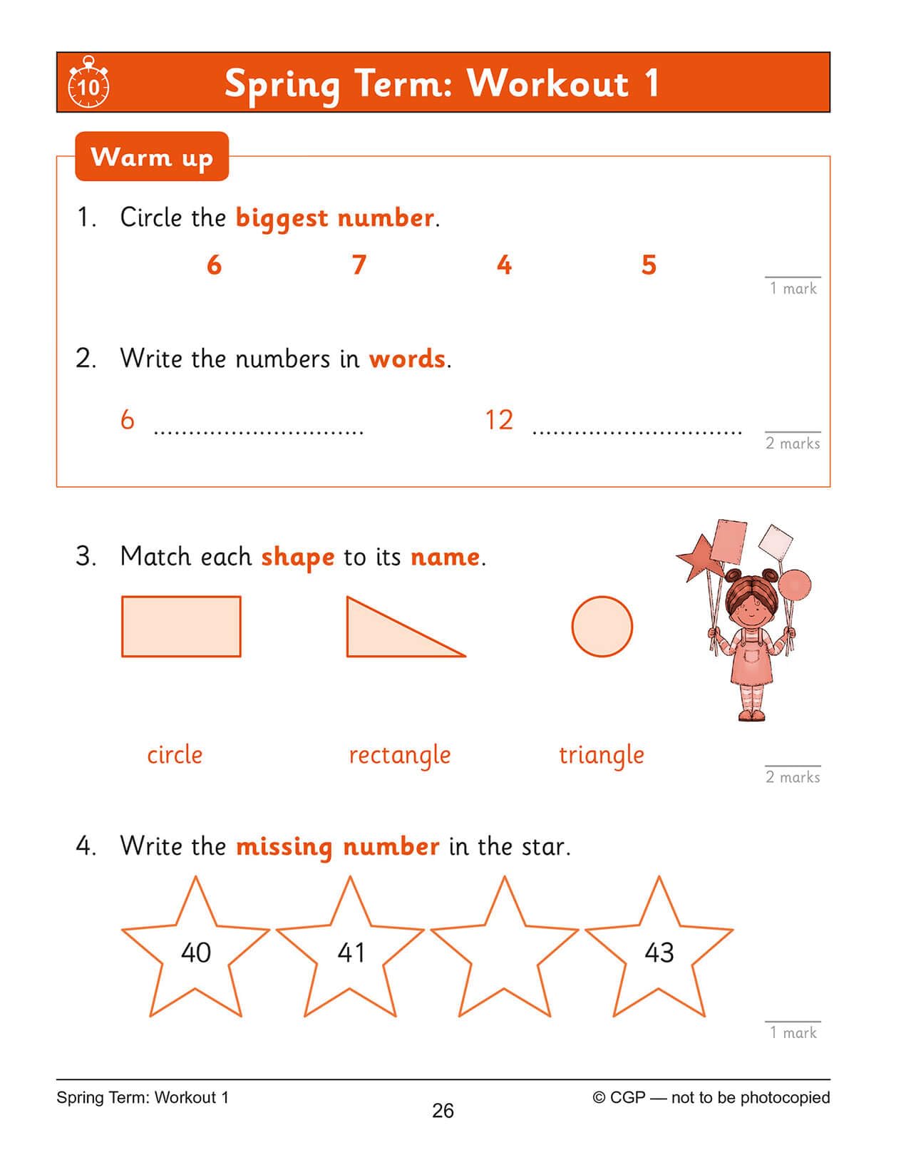 CGP KS1 Maths 10-Minute Weekly Workouts - Year 1 Study Aid | Paperback | Ages 5-6 5