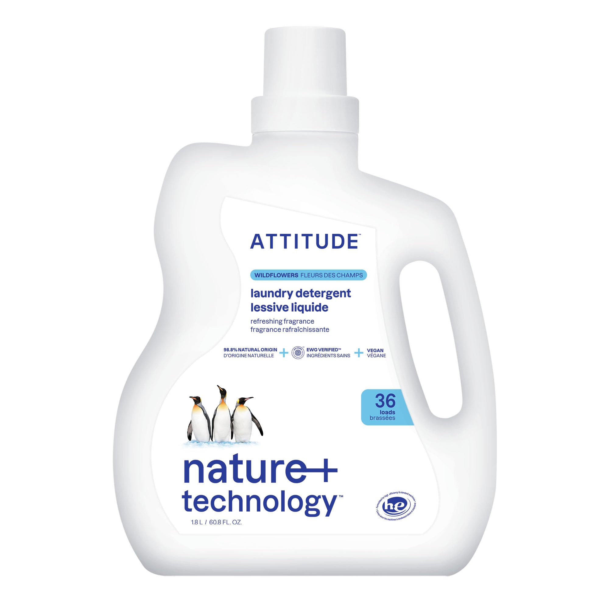 ATTITUDE Liquid Laundry Detergent - EWG Verified, Wildflower Scent, HE Compatible | 1.8 L (36 Loads)