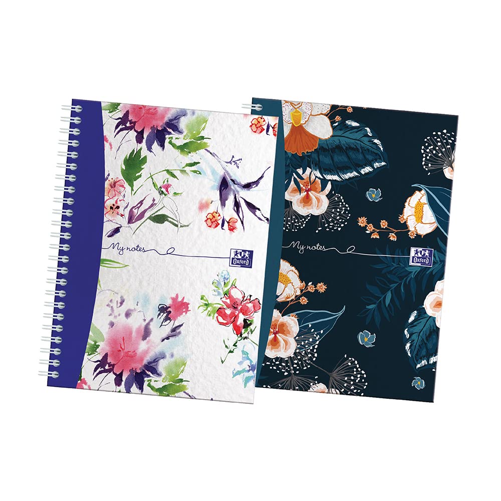Oxford Botanics Twin Pack - A5 Hard Cover Wirebound Notebook, Ruled with Margin | 140 Pages