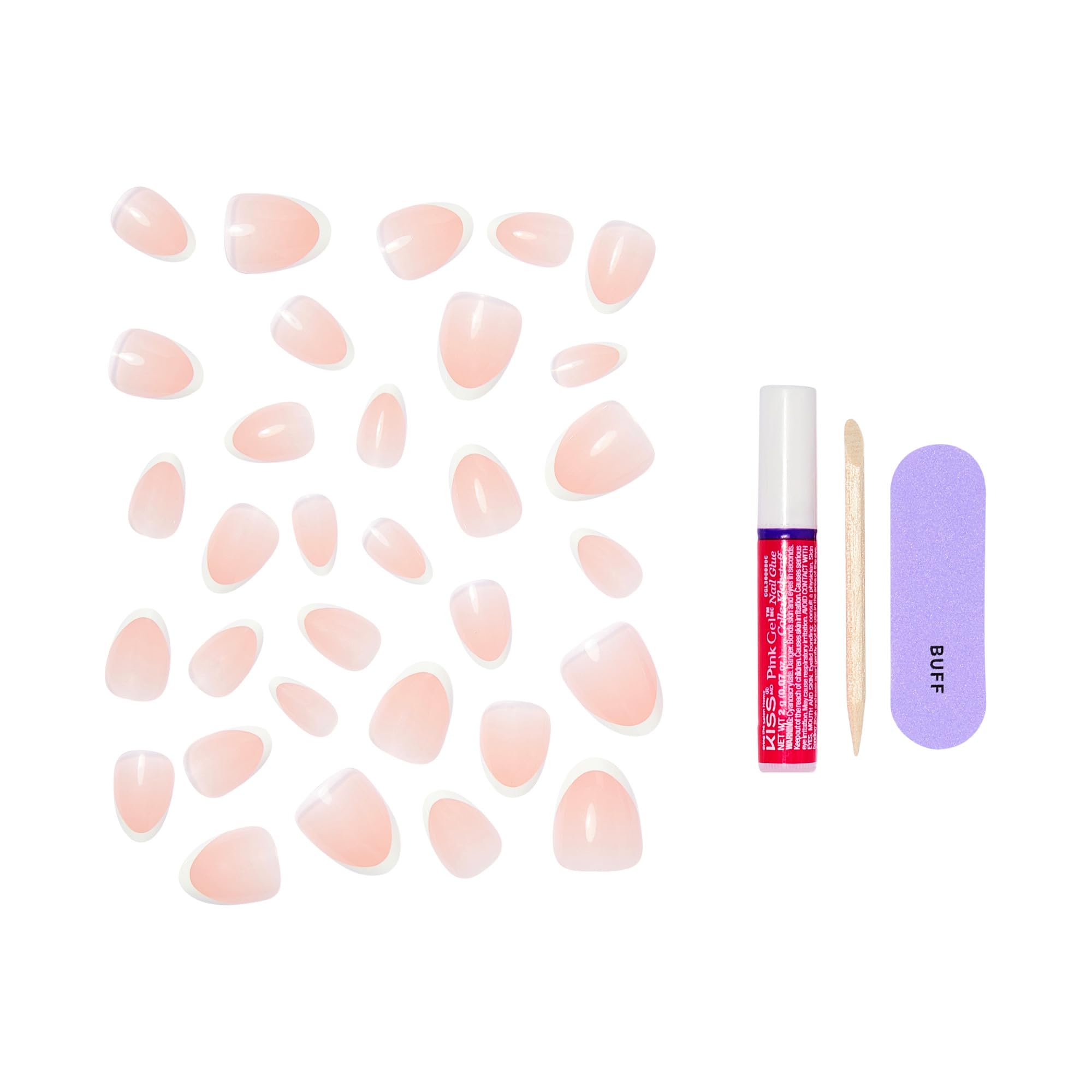 KISS CORE Press On Nails - French Tip Almond Short, White, 32 Count with Glue 7