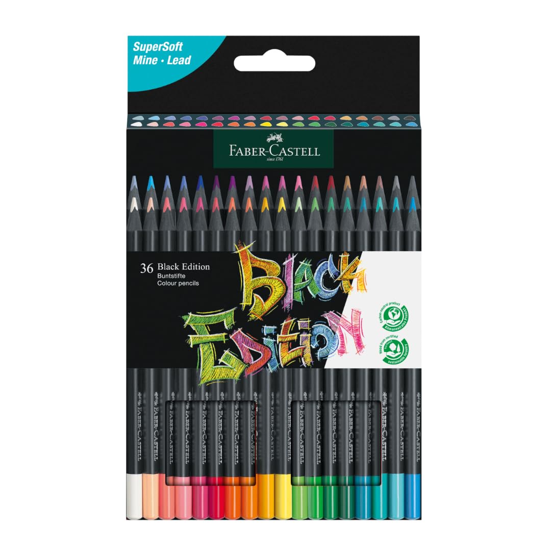 Faber-Castell Black Edition Coloured Pencils - 36 Count | Ergonomic Triangular Shape | SV Bonding 1