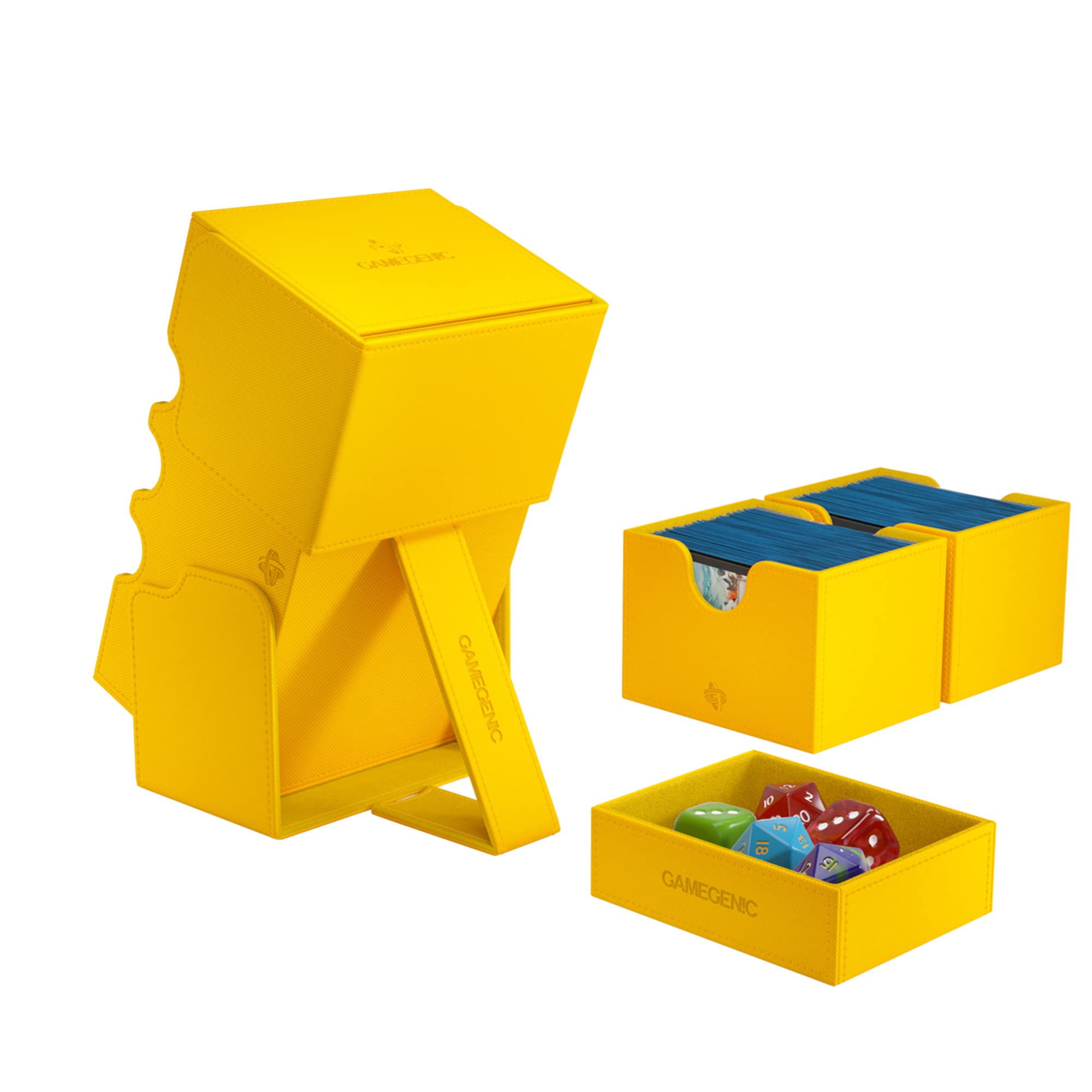 Gamegenic Stronghold 200+ XL Convertible Card Box - Yellow | XL Size | 3 Compartments 4
