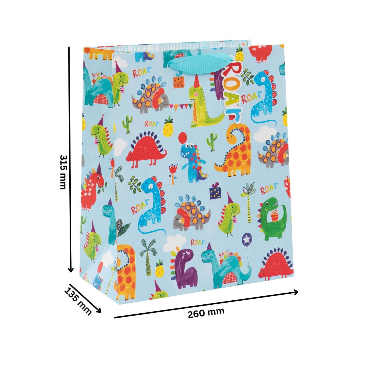Glick Dinosaur Roar Luxury Gift Bag - Large Celebration Bag for Birthdays | Blue | 315x260x135mm 6