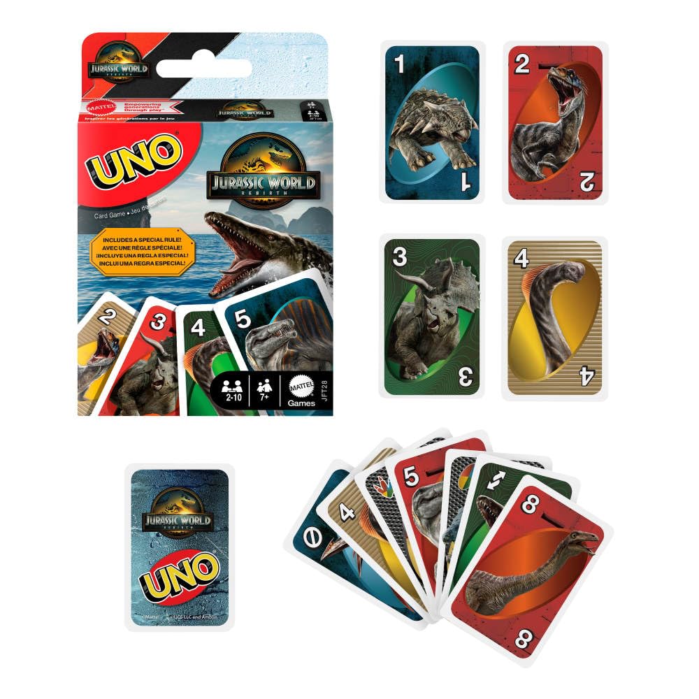 Mattel Games UNO Jurassic World Rebirth Card Game | Ages 7+ | 2-10 Players