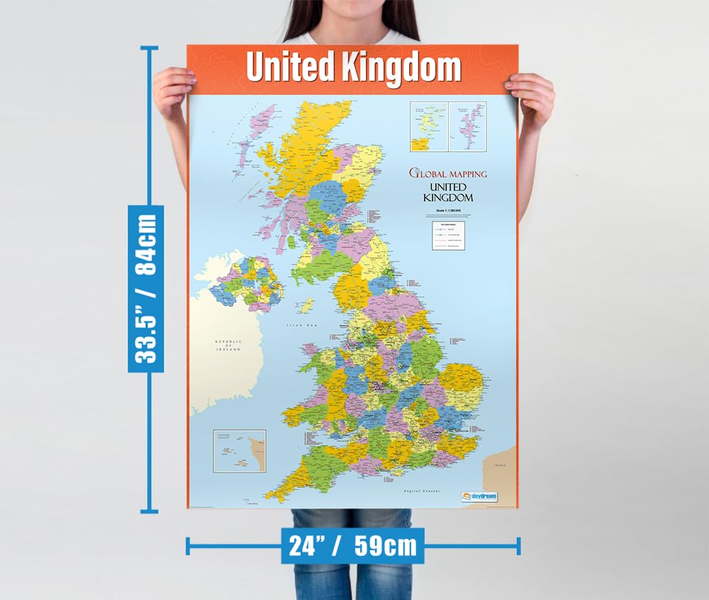 Daydream Education Political Map of the United Kingdom Poster - Extra Large A1 Laminated | Colourful & Detailed