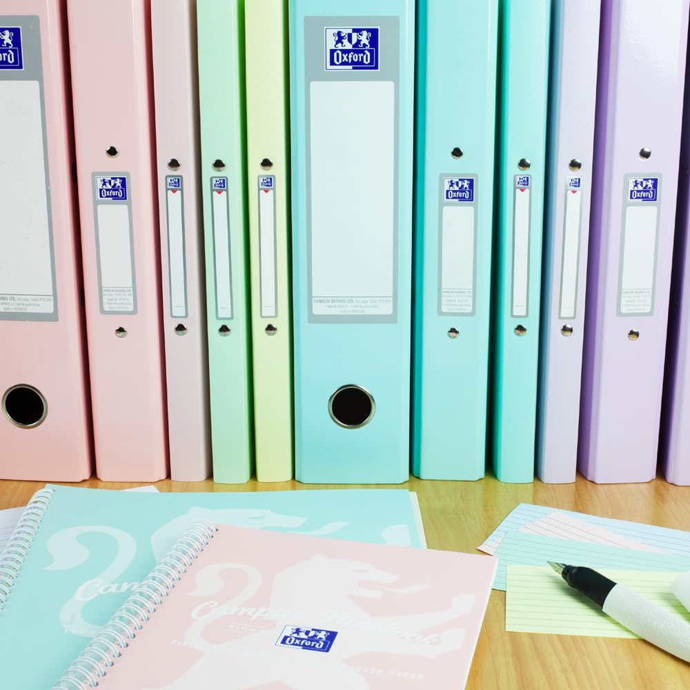 Oxford A4 Lever Arch Files - Pastel Colours Pack of 3 | 70mm Spine | 560 Sheet Capacity 7