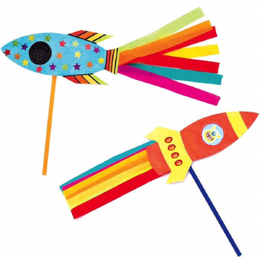 Baker Ross Rocket Wand Kits - Pack of 8 | Assorted Designs | 28 cm Height