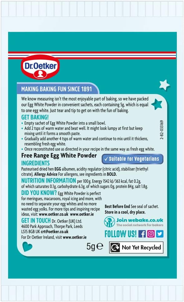 Dr. Oetker Free Range Egg White Powder Sachets, 140g (28 Sachets) - Baking Supplies
