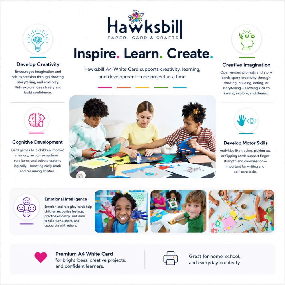 Hawksbill A4 Coloured Paper - 130GSM Premium Quality | 50 Assorted Rainbow Sheets | Ideal for Arts & Crafts 8