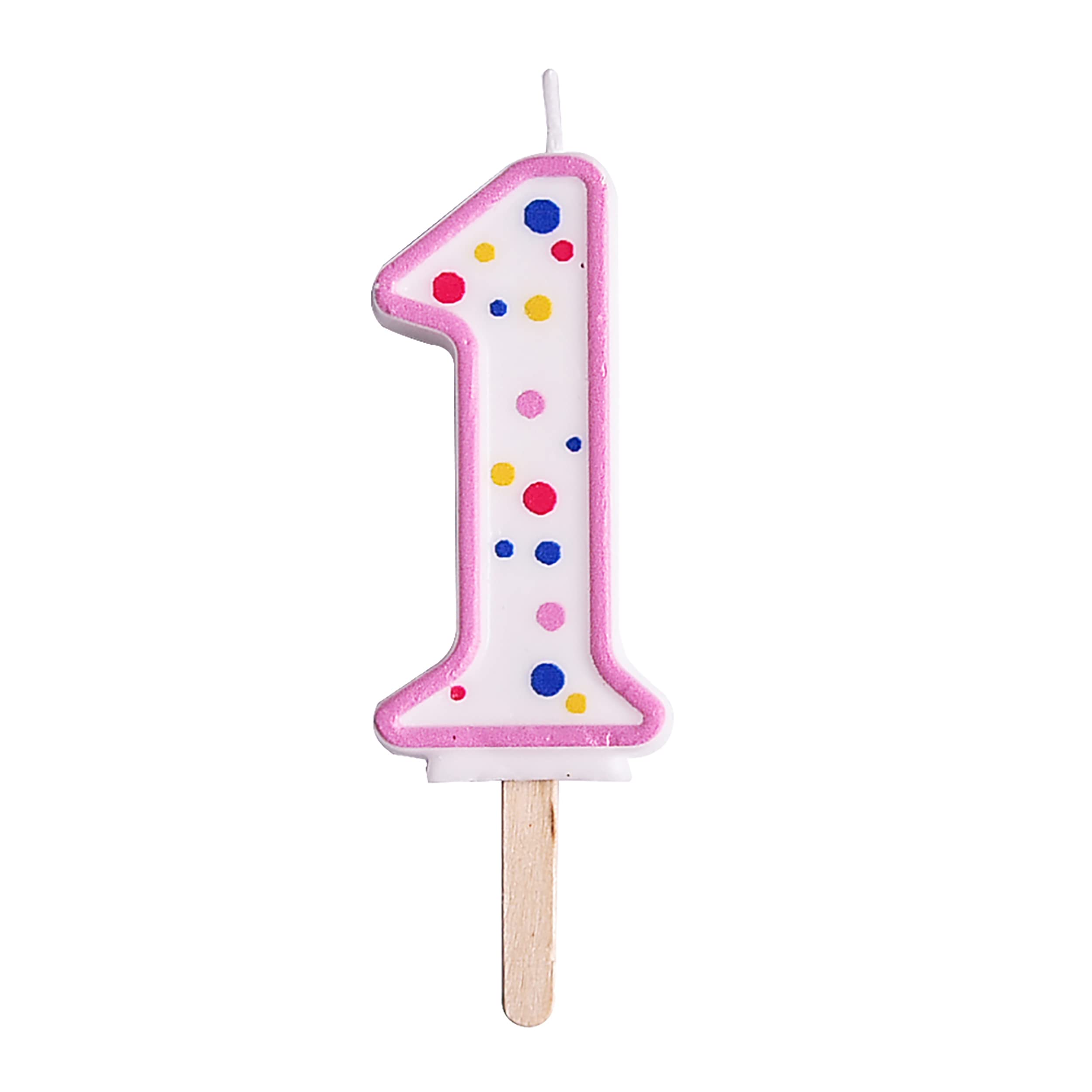 PME Pink Number 1 Birthday Candle - Large Size (6.3cm) with Multi-Coloured Polka Dots