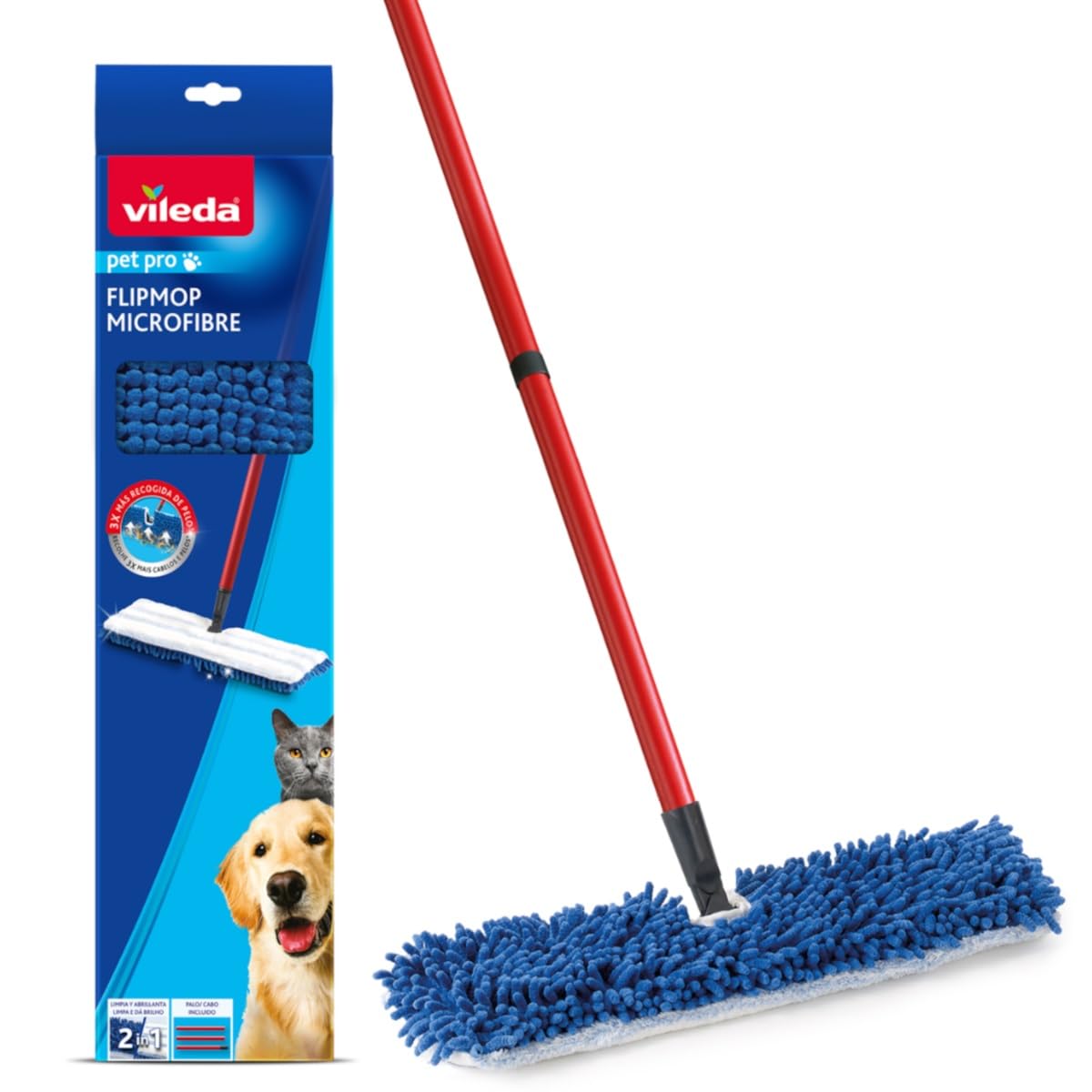 Vileda Pet Pro Mikrofaser-Flip-Mop – 2-seitige Nass- und Trockenreinigung für alle Hartböden
