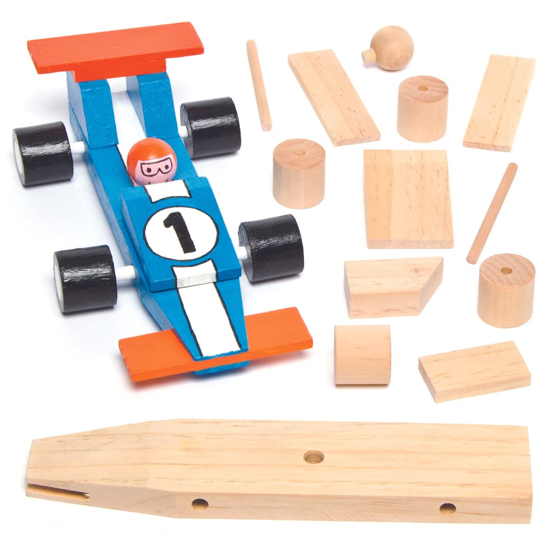 Baker Ross Paint Your Own Wooden Racing Car Craft Kit - 2 Pack, 17.5cm Long | Ages 5+