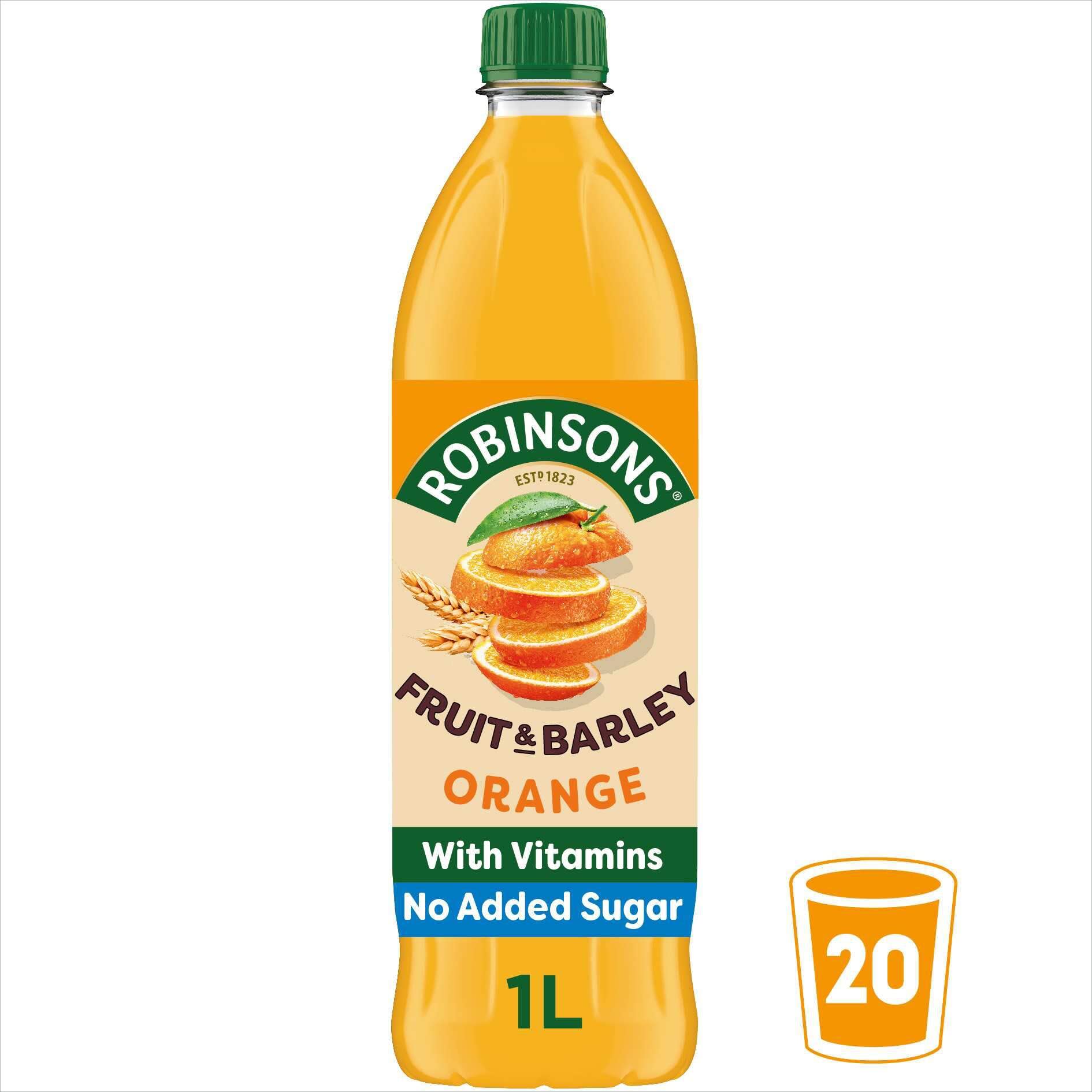 Robinsons Fruit & Barley Orange Squash Concentrate | 1L Bottle | No Added Sugar