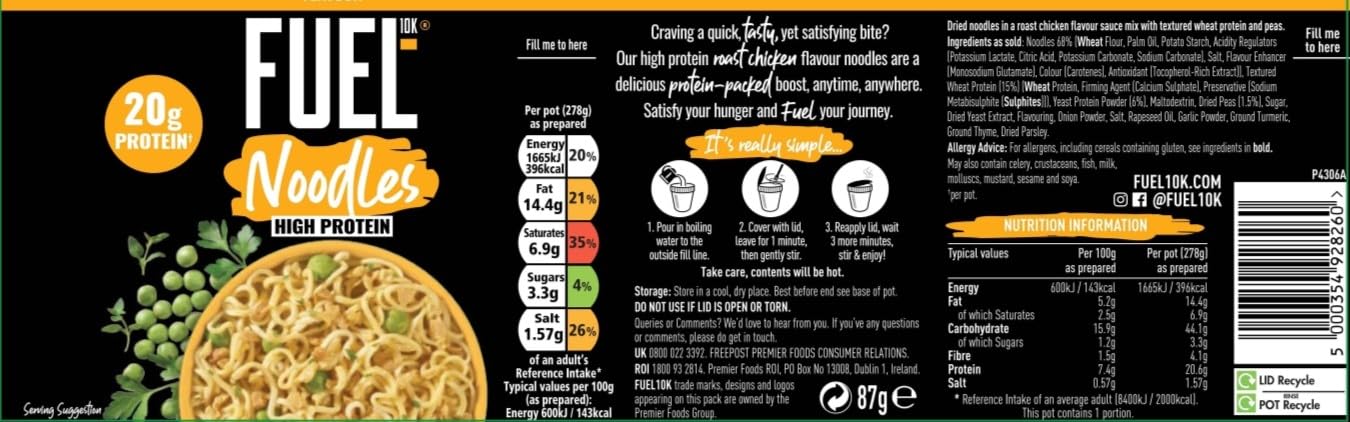 FUEL10K Roast Chicken High Protein Instant Noodles Pot - 20g Protein | Pack of 8 3