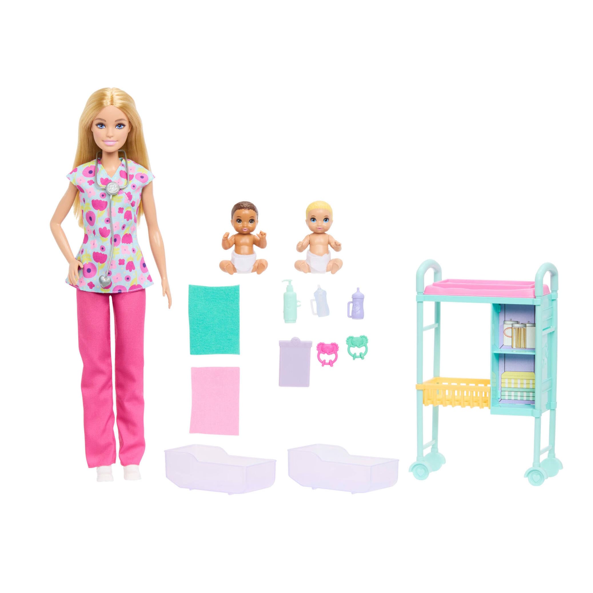 Barbie Careers Baby Doctor Playset with Blonde Doll, 2 Baby Patients | Ages 3+ 4