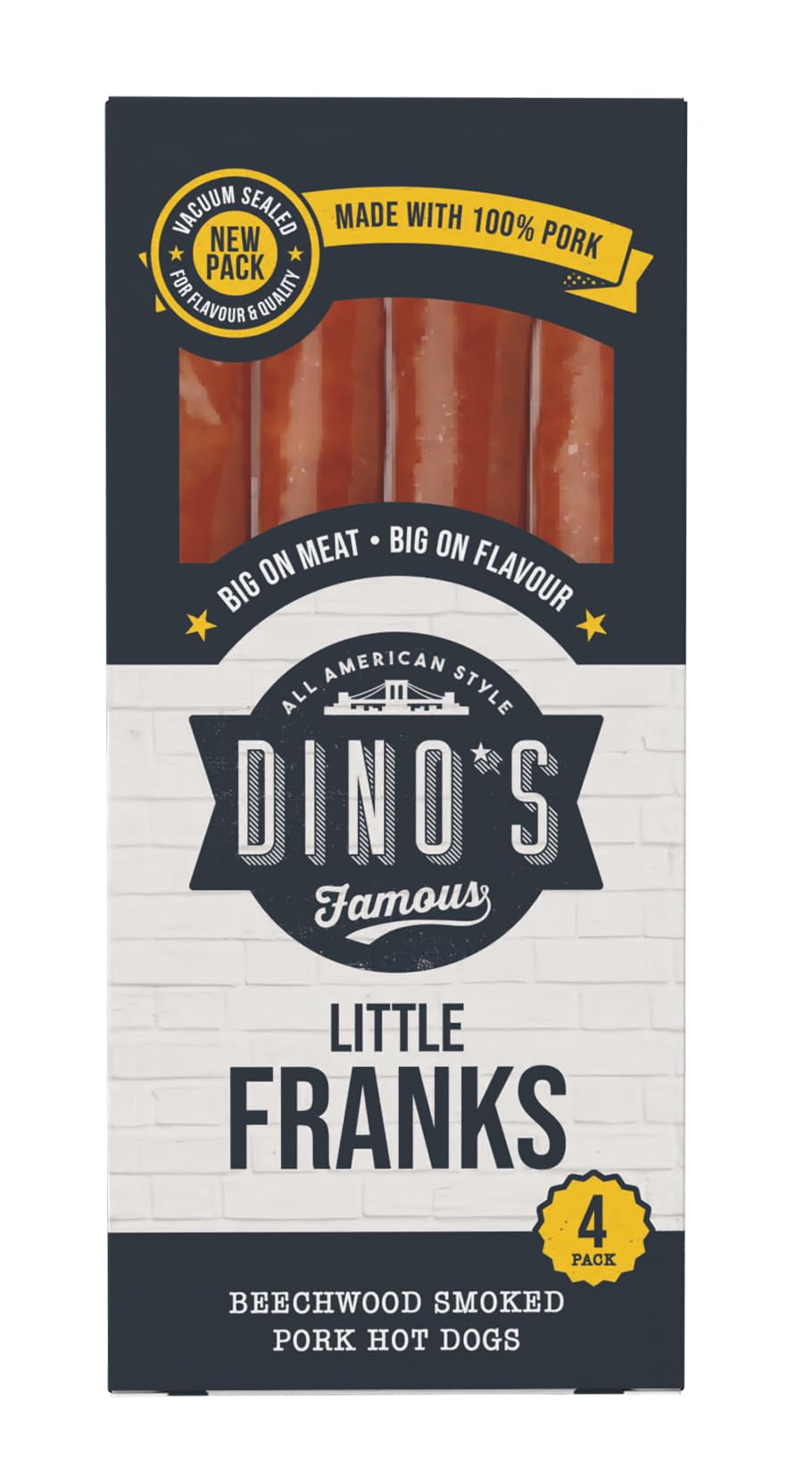 Dino's Famous All American Style Little Franks - Beechwood Smoked Pork Hot Dogs | 160g Pack