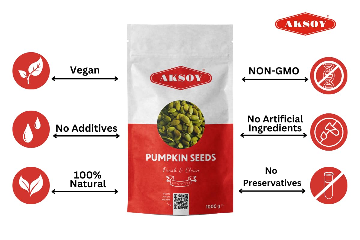 AKSOY Raw AA Grade Pumpkin Seeds - Premium Quality, GMO-Free, Vegan | 1kg 8