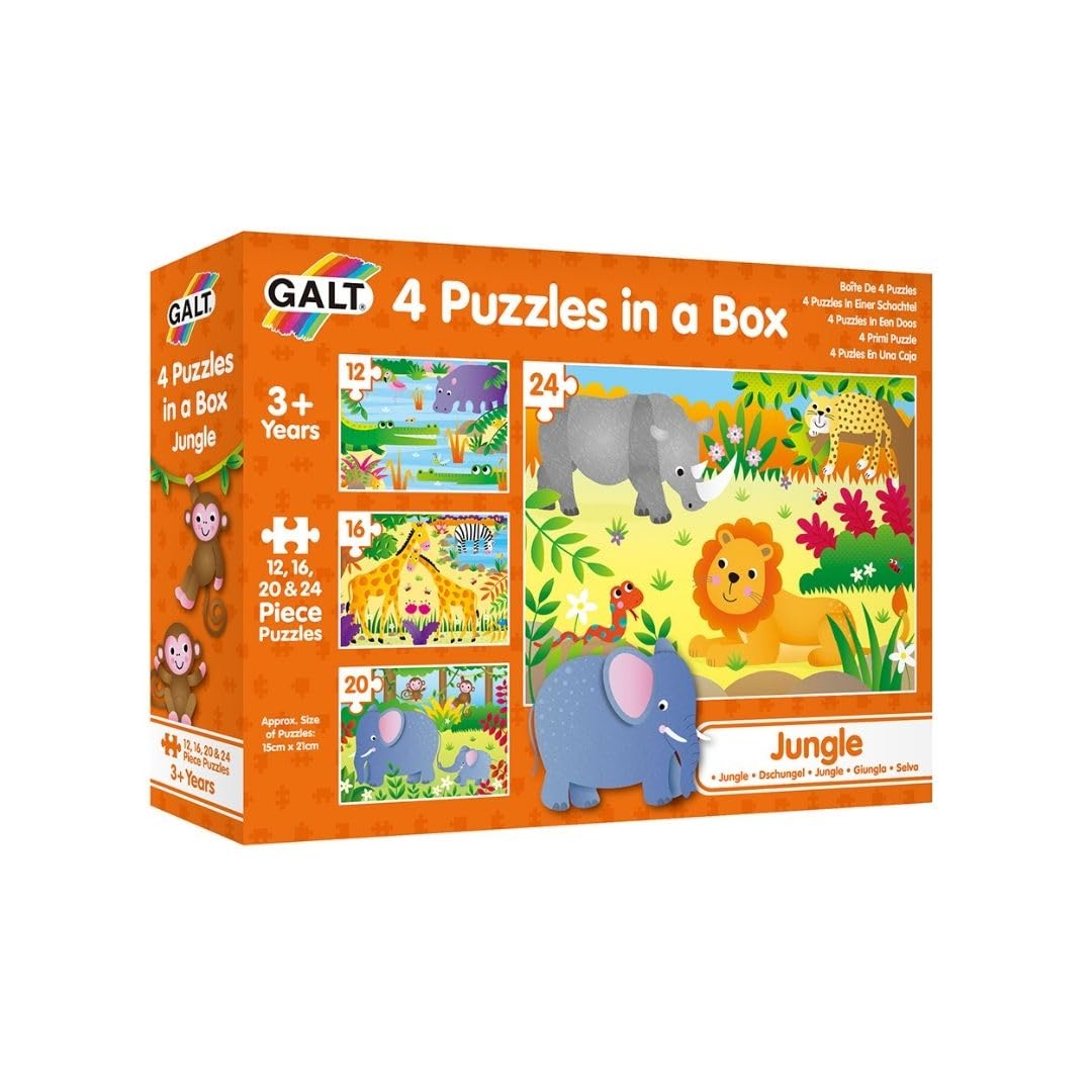 Galt Toys Jungle Animal Jigsaw Puzzle Set - 4 Puzzles (12, 16, 20, 24 Pieces) | Ages 3+