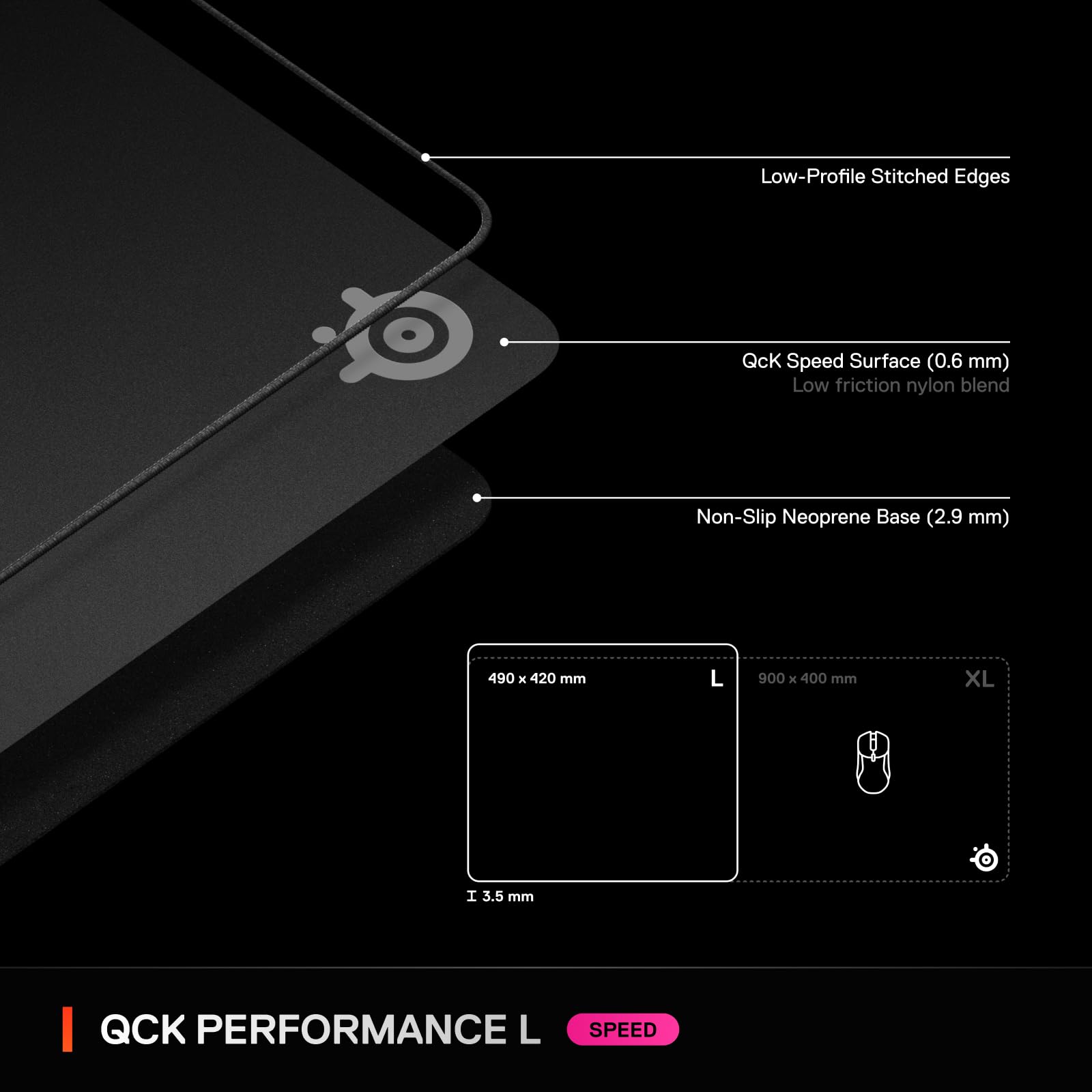 SteelSeries QcK L Gaming Mousepad - Speed Surface | 490x420mm | 3.5mm Thick 7