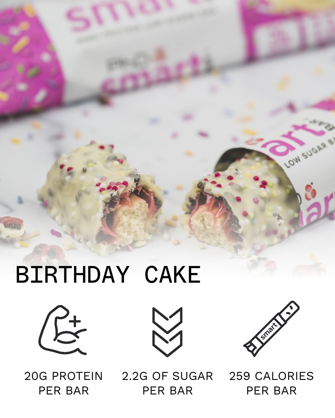 PhD Nutrition Smart Protein Bar - Birthday Cake | 20g Protein | Low Sugar | 12 Bars