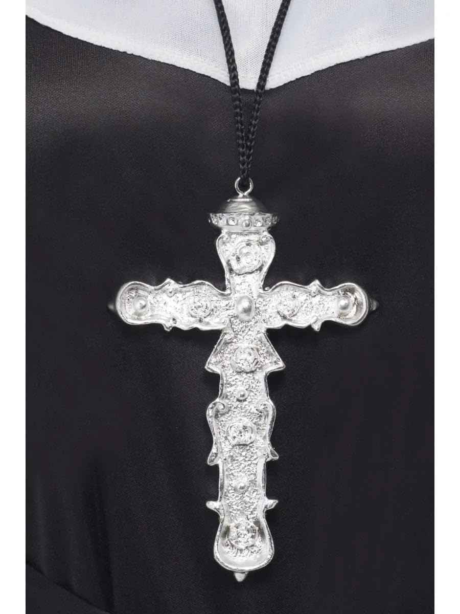 Smiffys Ornate Cross Pendant Necklace - Silver, One Size