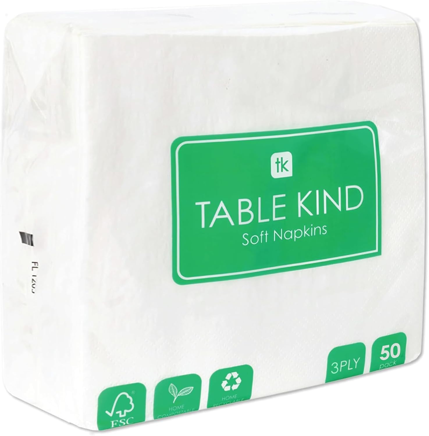 Talking Tables Table Kind Soft White Napkins - 50 Pack | 3-Ply 33cm | Eco-Friendly Home Compostable