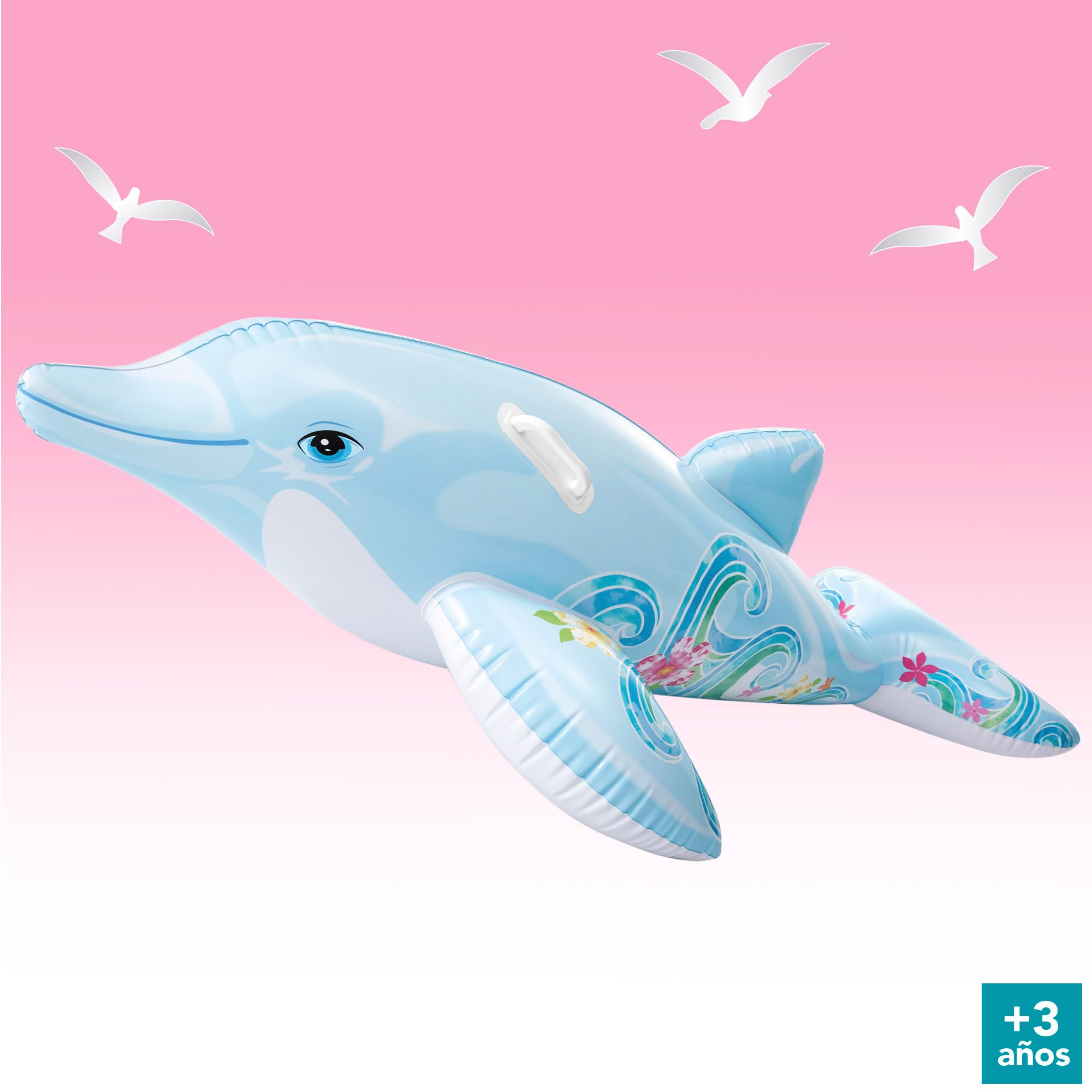 Intex Inflatable Ride-On Dolphin Pool Toy | Heavy Duty Vinyl | Lite Blue 3