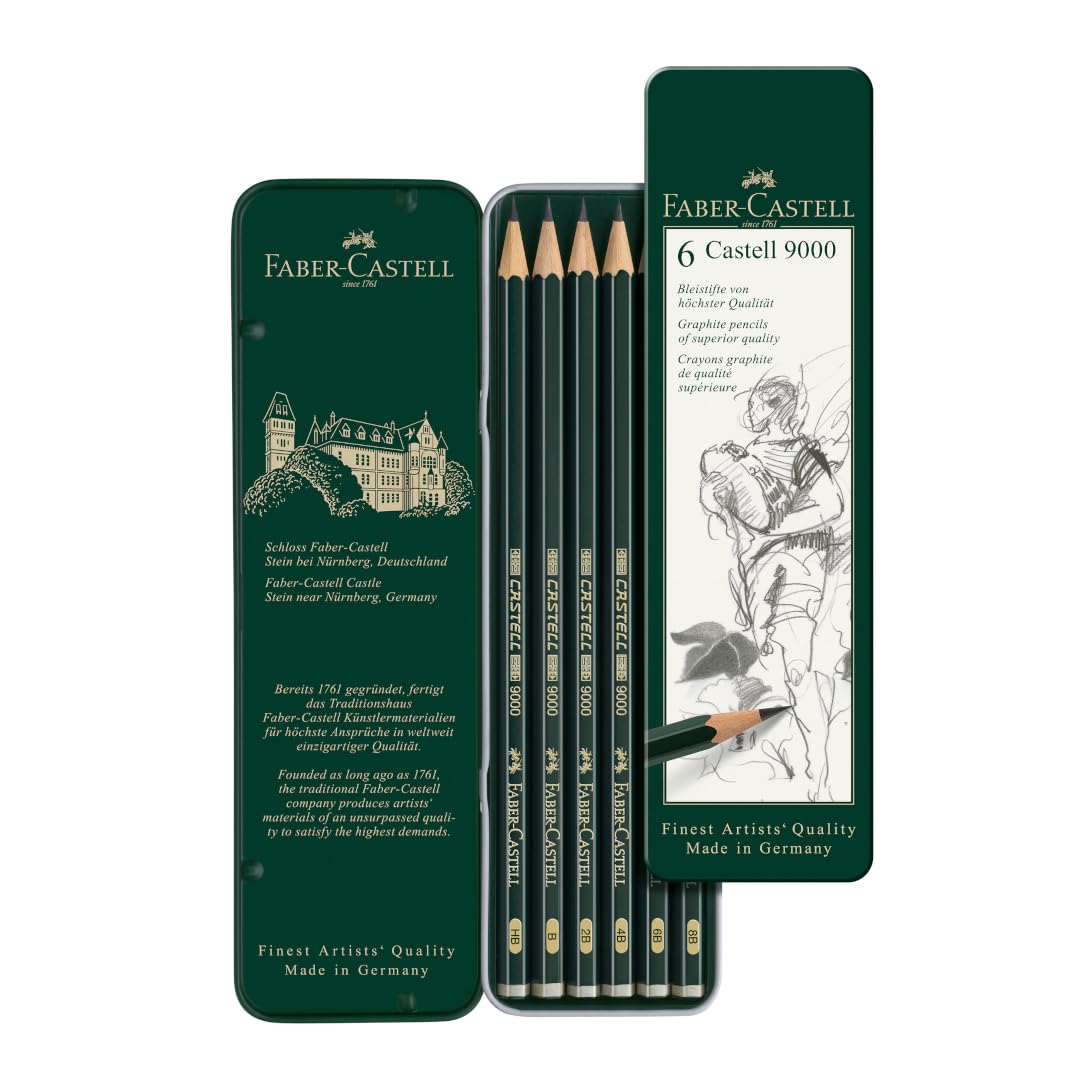 Faber-Castell Castell 9000 Art Set Pencil - HB to 8B Grades | Pack of 6 | Ideal for Sketching