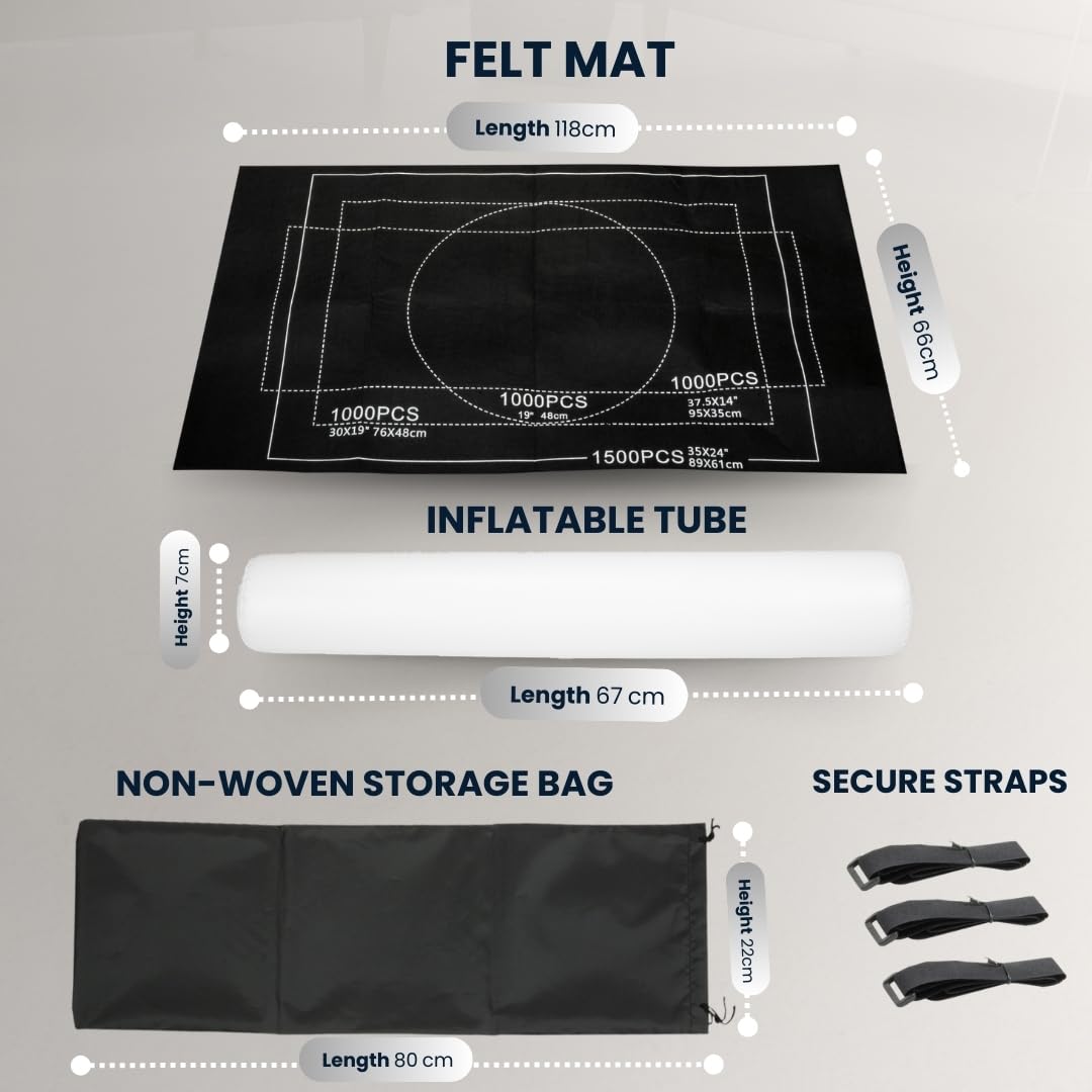 TANNESS Jigsaw Puzzle Mat - Roll-Up Storage for Up to 1500 Pieces | Black Felt, 118cm x 118cm 5
