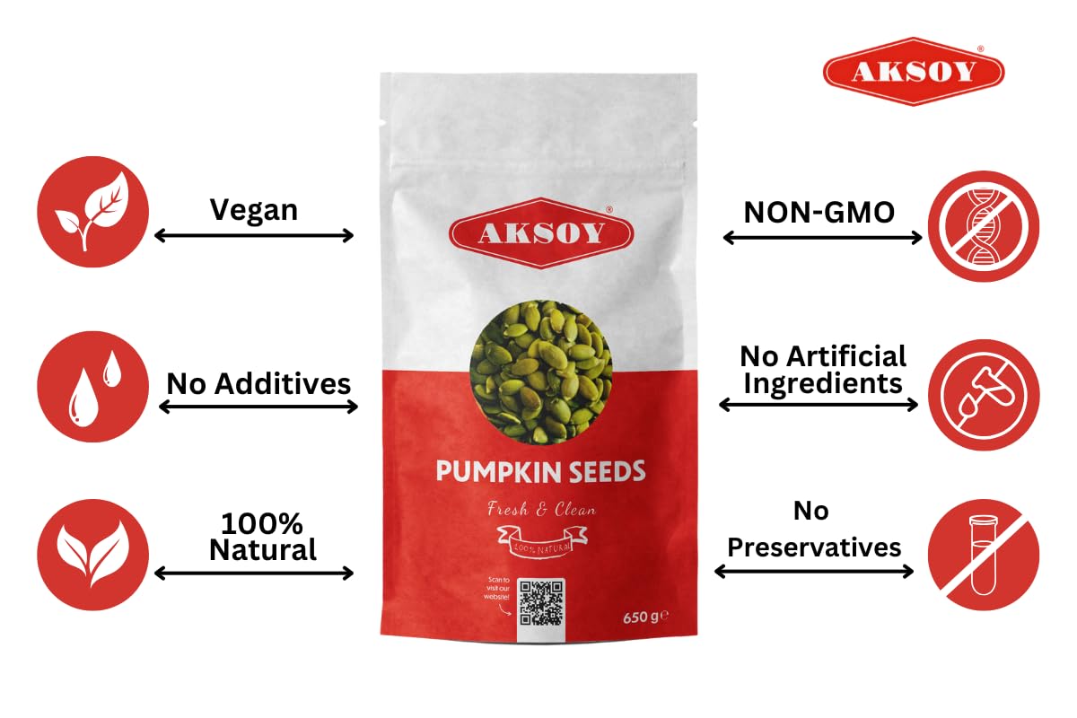 AKSOY Pumpkin Seeds - 650g Raw & Vegan | Rich in Antioxidants & Magnesium 8