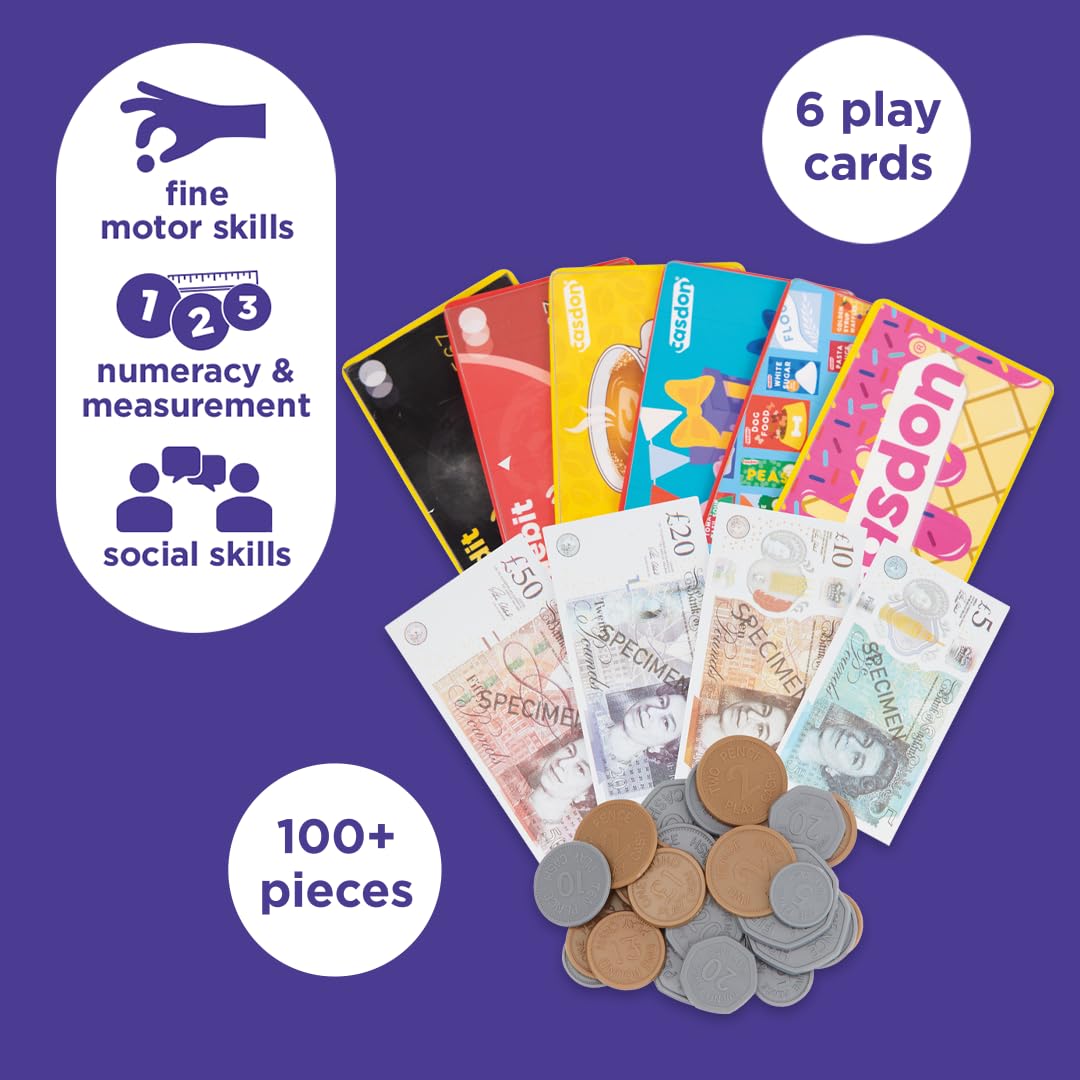 Casdon Play Money & Pretend Play Cards Set - 126 Pieces | Ages 3+ | Educational Financial Toy
