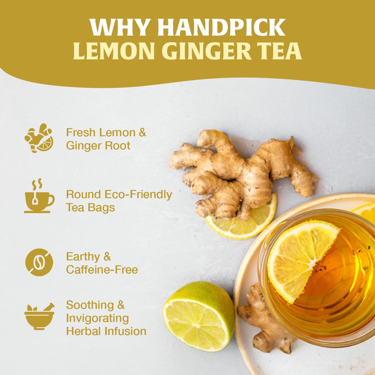 HANDPICK Lemon Ginger Herbal Tea Bags - 100 Count | Lemon, Ginger, Lemongrass & Licorice Blend | Eco-Conscious 3