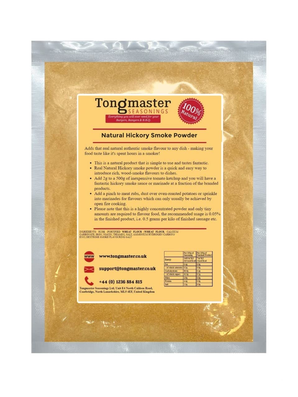 Tongmaster Natural Hickory Smoke Powder - Authentic Wood-Smoke Flavor for Meat & Marinades | 500g