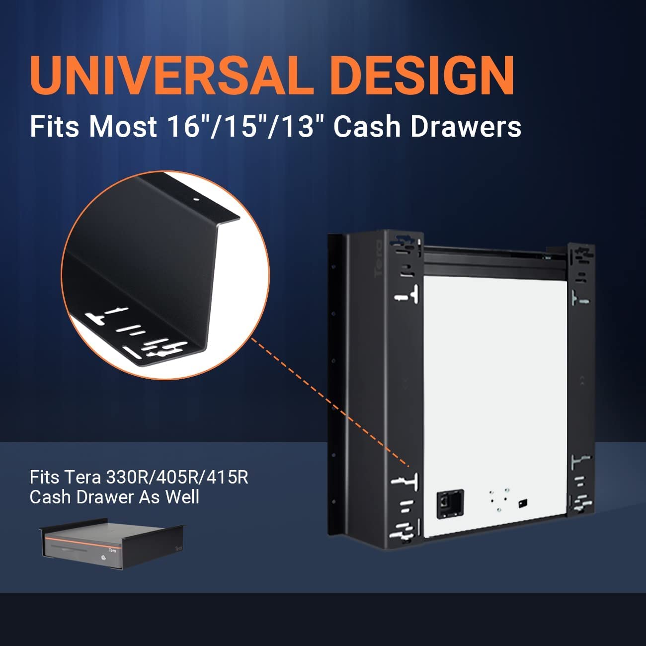 Tera Alloy Steel Under Counter Cash Drawer Mounting Bracket | Black | Fits Most Drawers