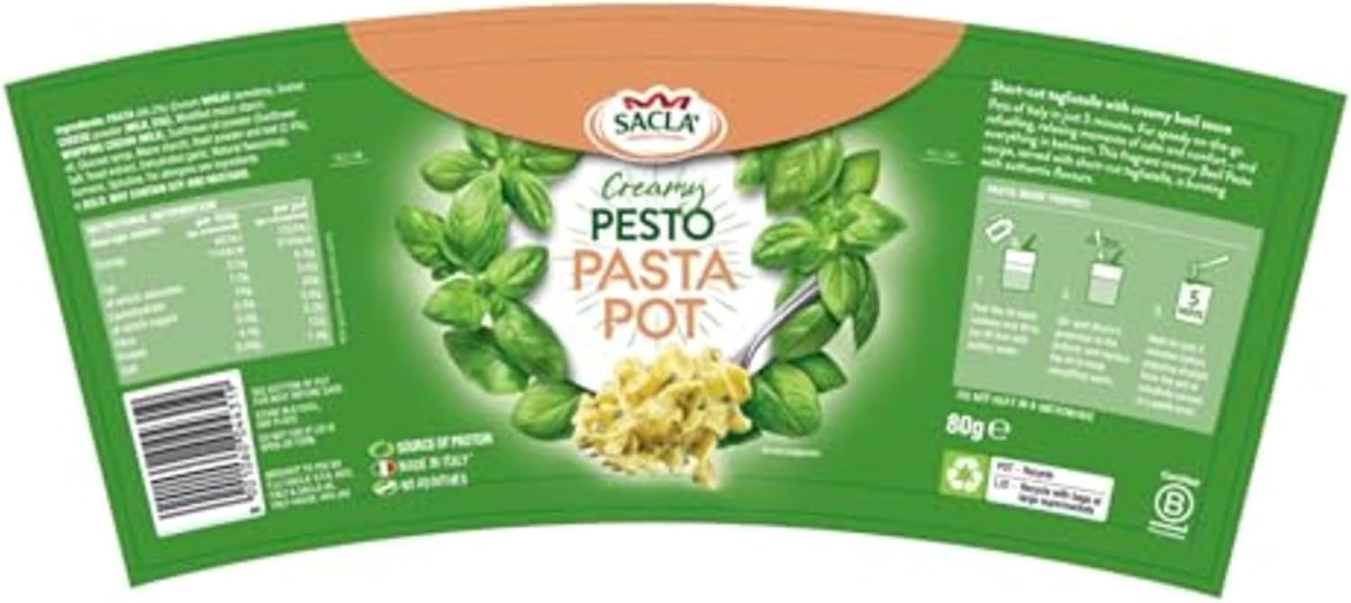 Sacla Italian Instant Pasta Pot - Tagliatelle with Natural Seasonings | Ready in 5 Mins | 80g