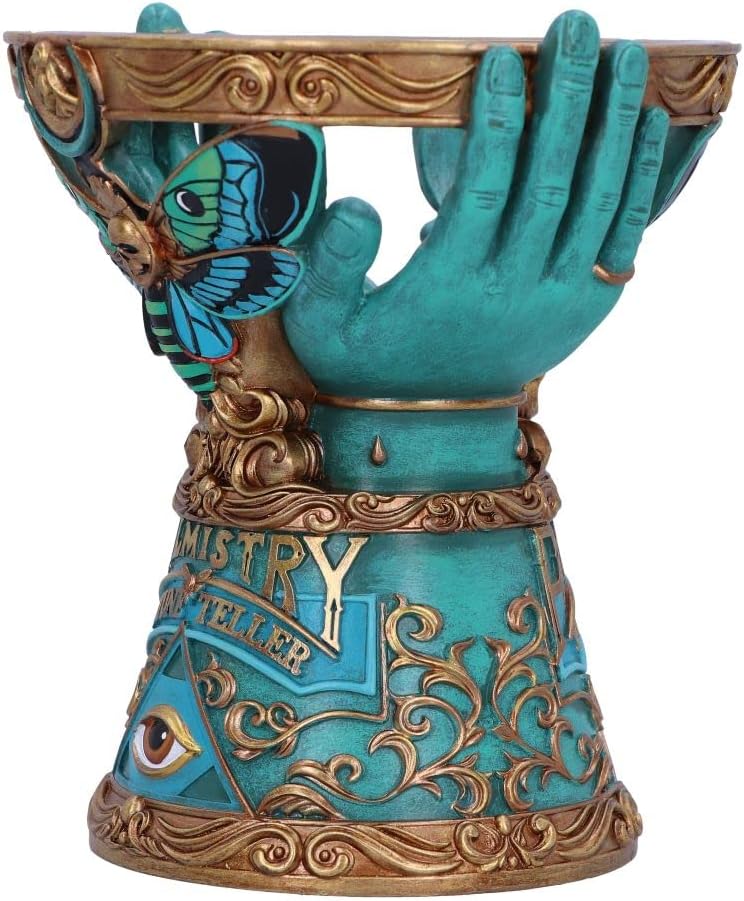 Nemesis Now Teller Kristallkugelhalter – Blau, 15 cm, von der Handlesekunst inspirierter Harzständer mit Auge der Vorsehung-Design 4