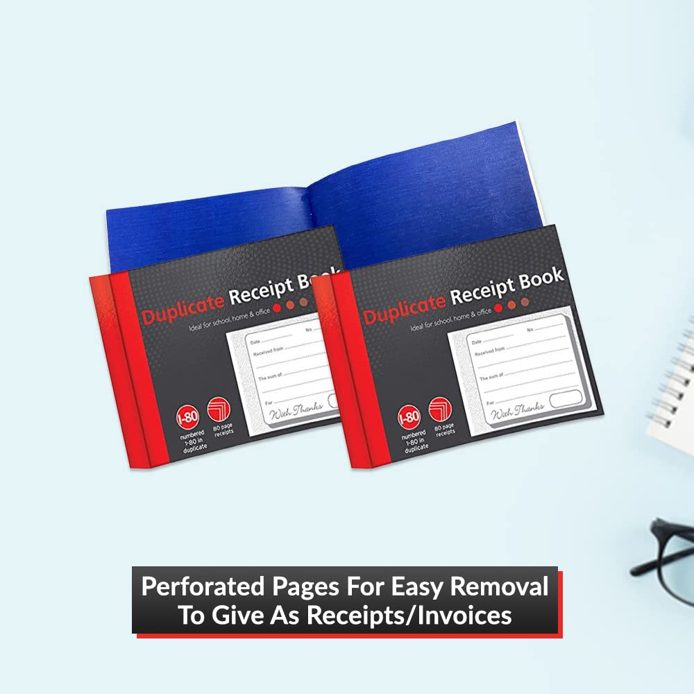 1ABOVE Duplicate Receipt Book - 3 Pack | Numbered 1-80 | Half Size (5"x4") 5