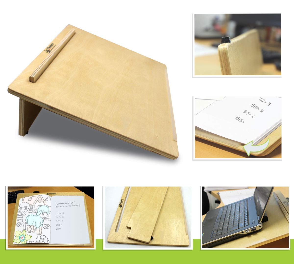 Playlearn Ergonomic Wooden Writing Slope - 20 Degree Angle | Extra Wide 18x14 in | Includes Pen Holder 3