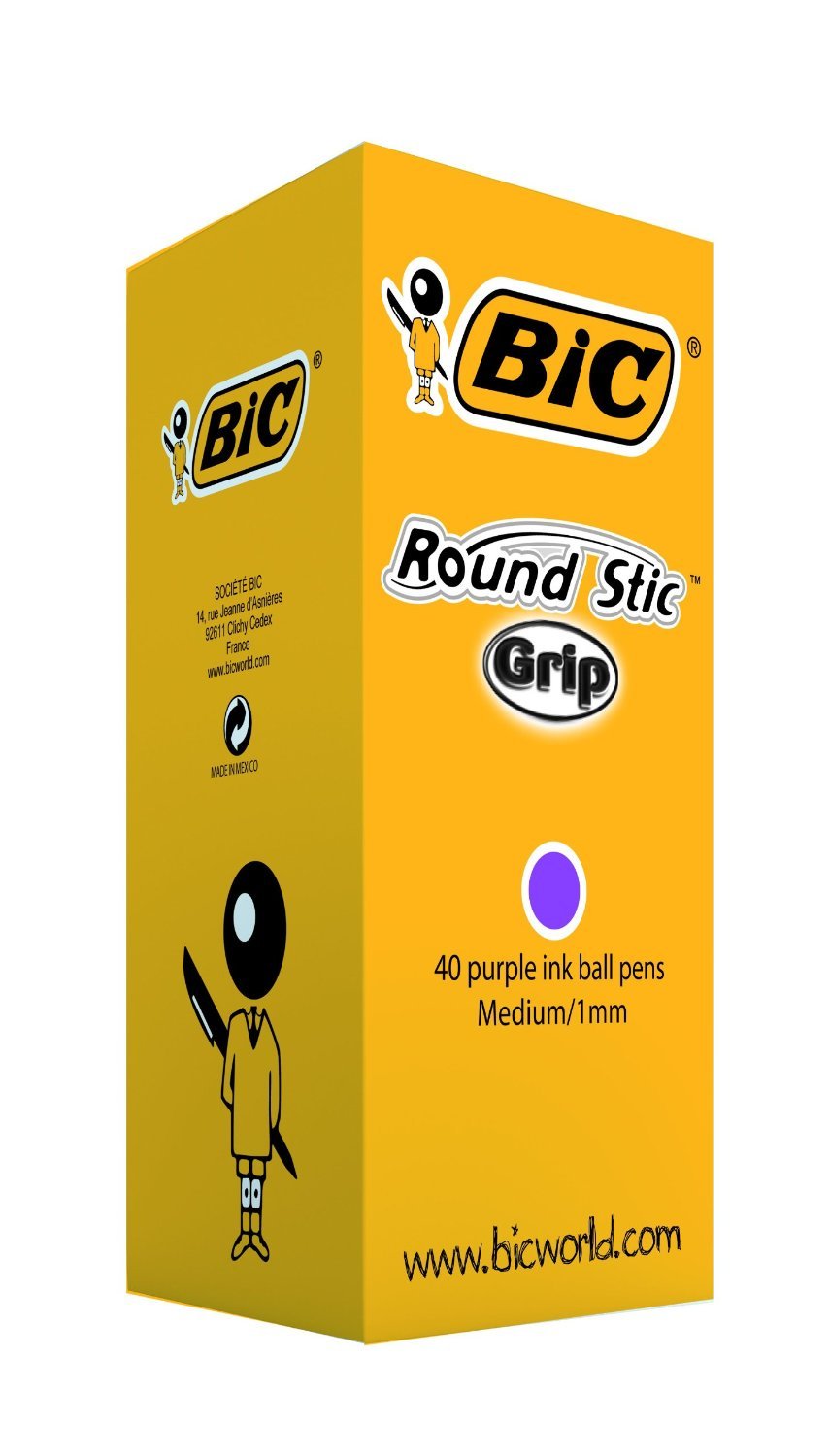 BIC Round Stic Grip Ballpoint Pens - 40 Count Value Pack | 1.0mm Medium Point | Purple Ink