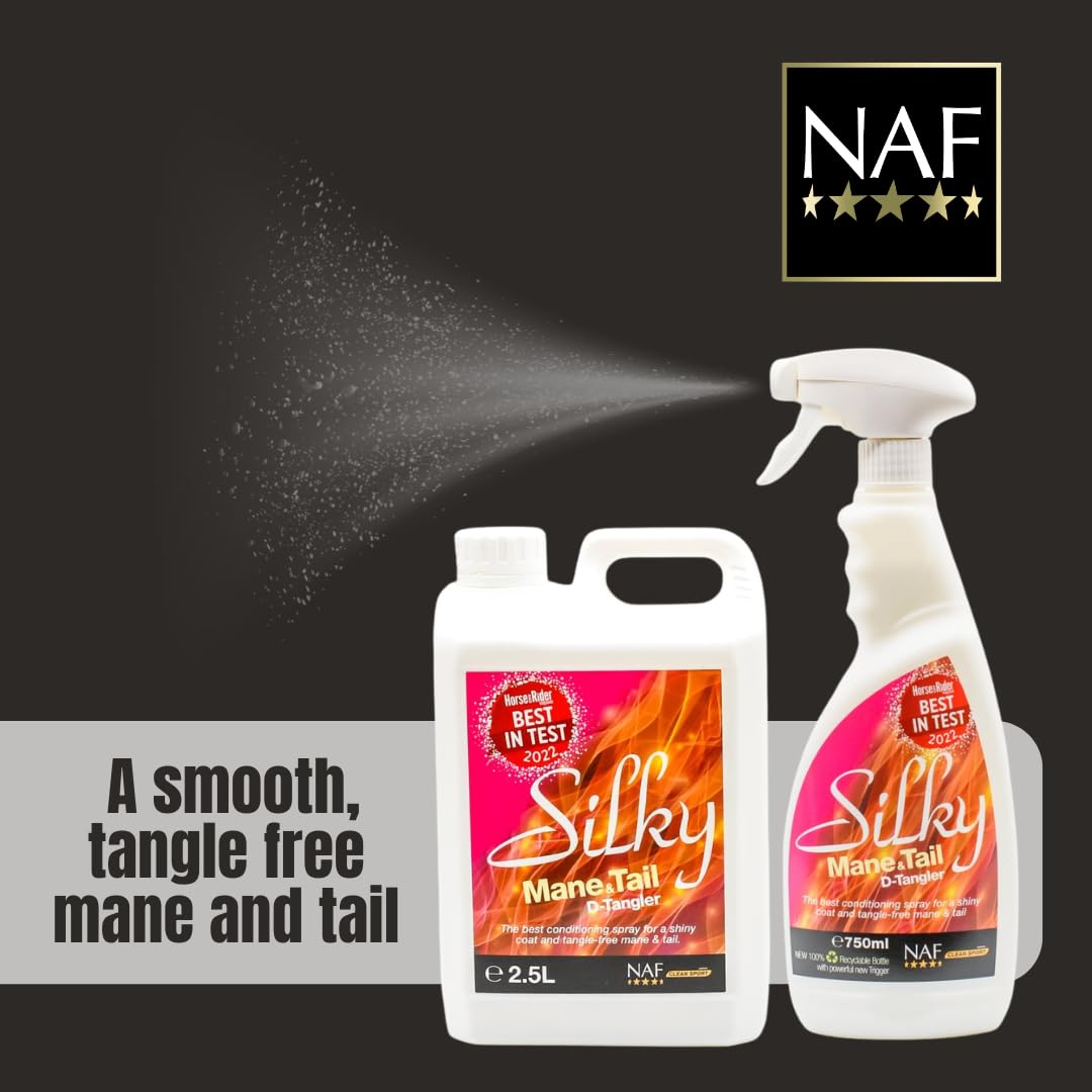 NAF Silky Mane & Tail D-Tangler - 750 ml Conditioning Spray | Reduces Breakage | Non-Greasy Shine