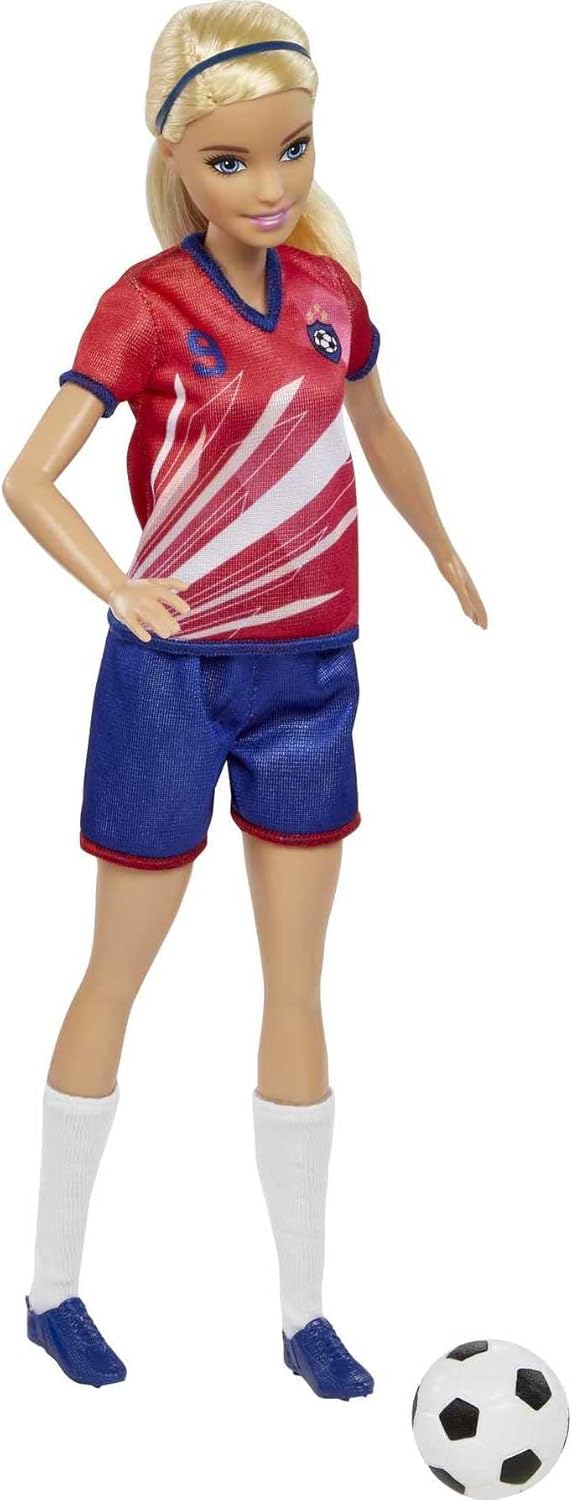 Barbie Soccer Doll - Blonde Ponytail, #9 Uniform, Soccer Ball & Cleats, Ages 3+ 3