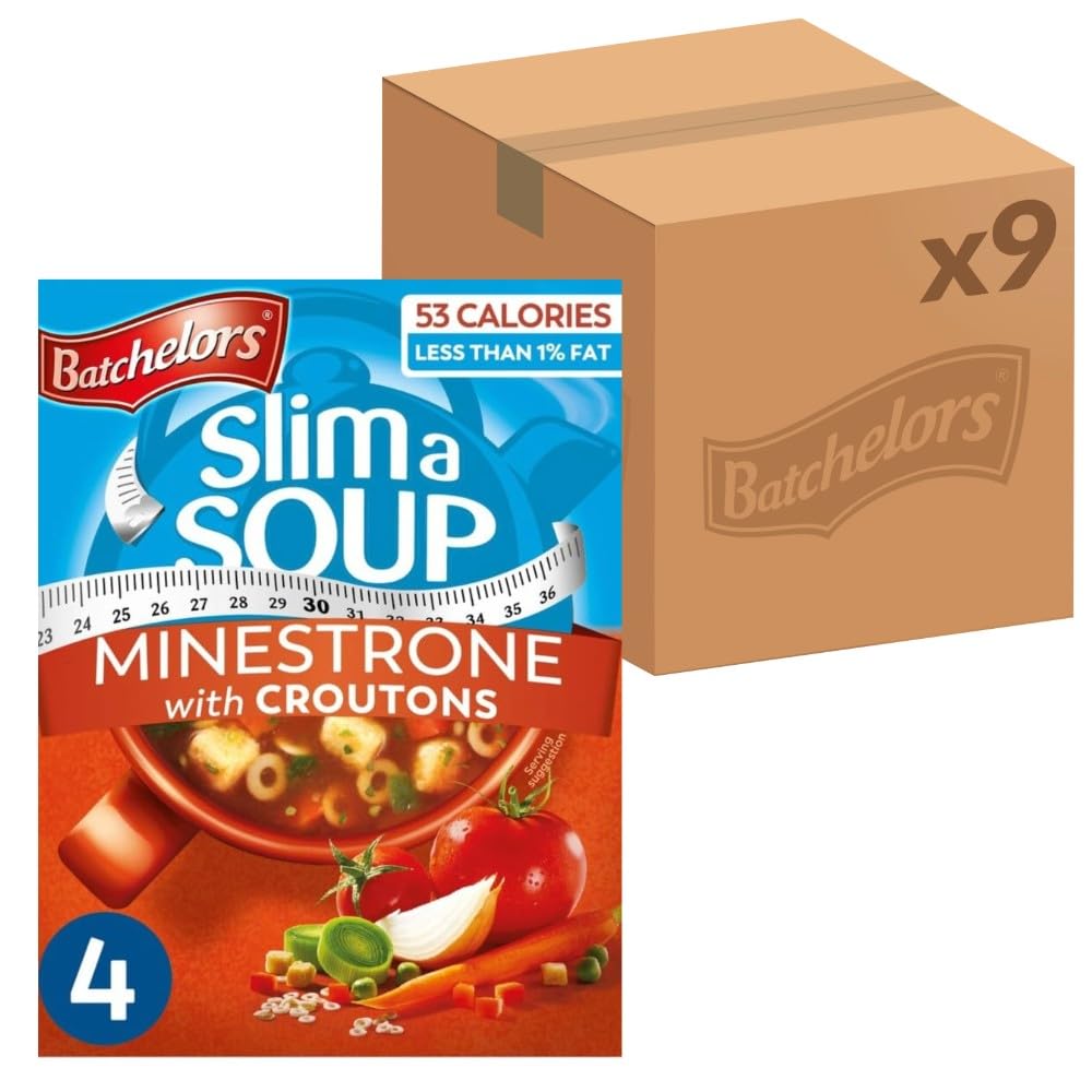 Batchelors Slim a Soup Minestrone Instant Soup - 36 Sachets Total (9 Boxes of 4) | 61g Pack Size