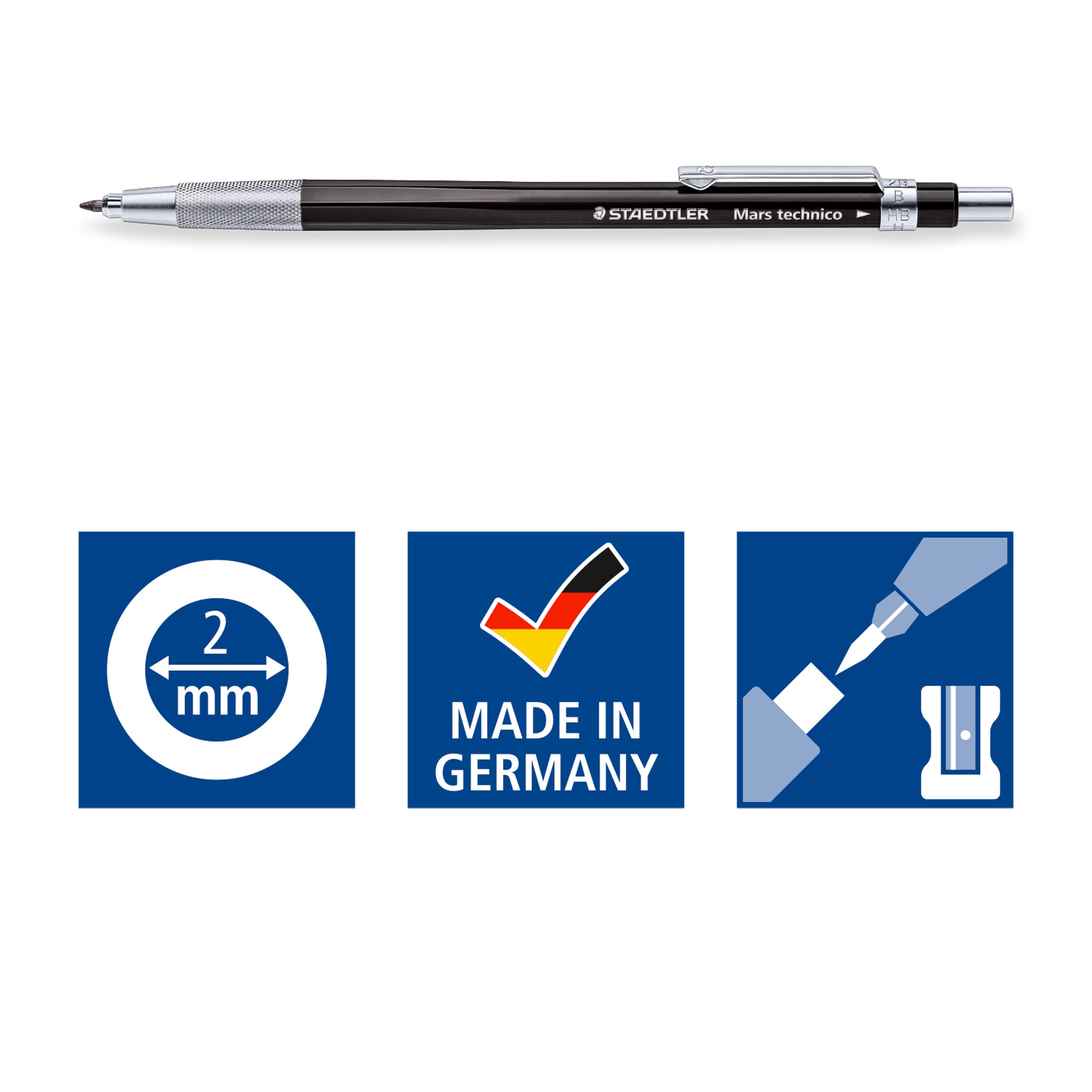 STAEDTLER Mars Technico 780 C BKP6 Mechanical Pencil with HB Lead and Eraser | 2mm Lead | Black 6